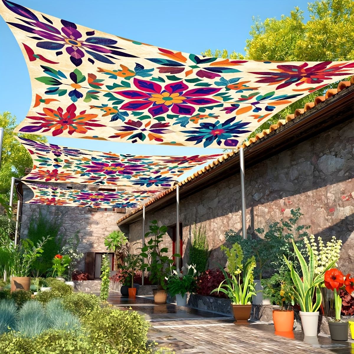 Outdoor Camping House - Farbiges Blumen-Camping-Sonnenschutzzelt, Camping-Plane, Picknick-Abdeckung, Tragbares Strandzelt,