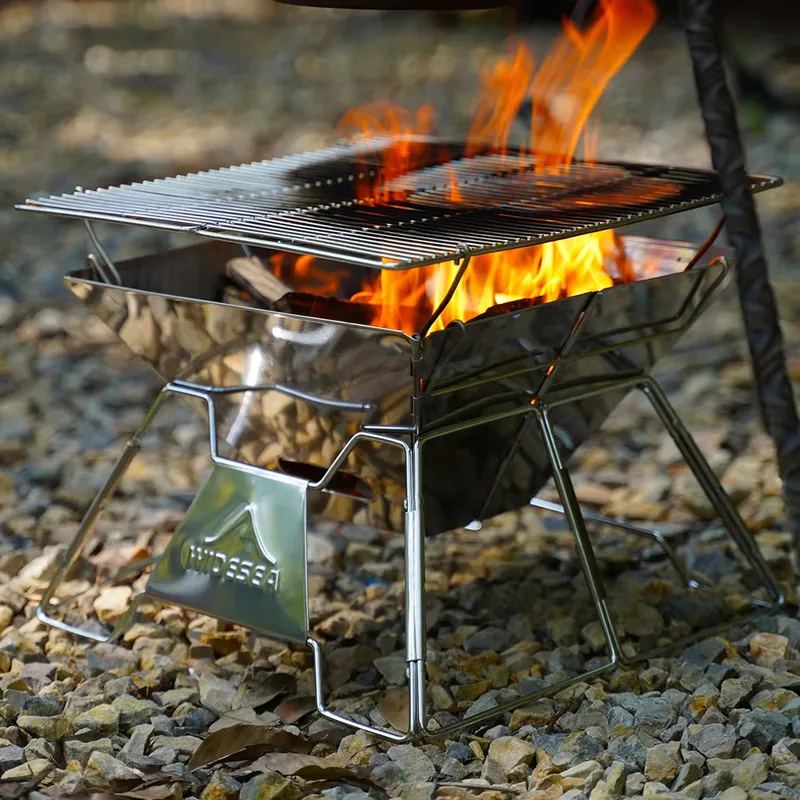Outdoor Camping Wood Burning Stove - Outdoor-Camping-Grill, Widesea Edelstahl Windgeschützter Holzofen