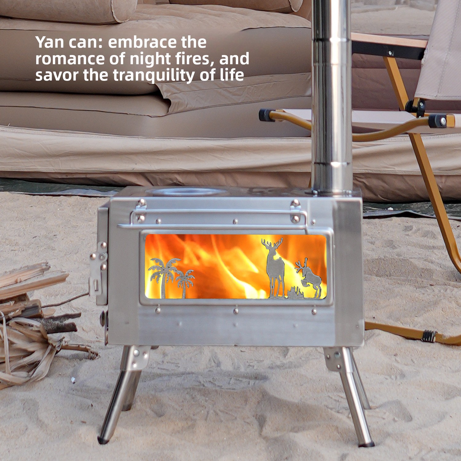 Outdoor Camping Wood Burning Stove - Tragbarer Klappbarer Holzofen mit Doppelfunktion für