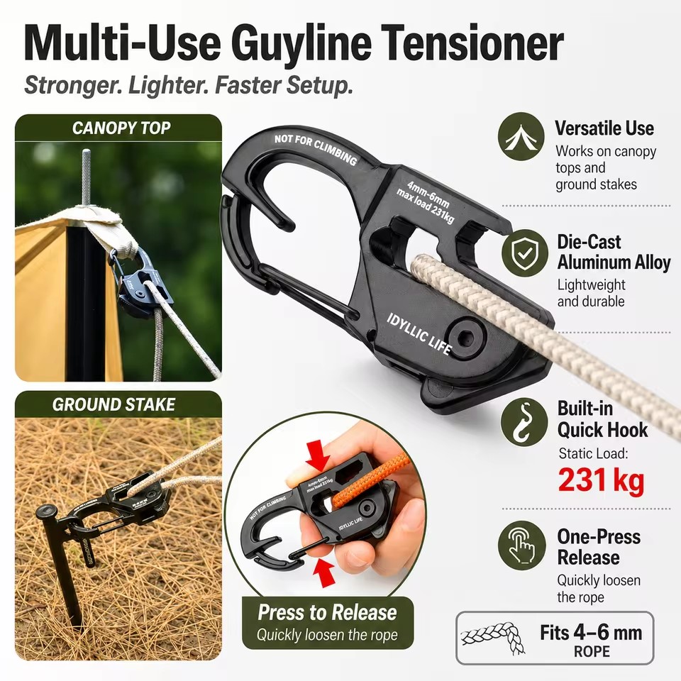 Outdoor Camping Extension Cord - Zeltseilspanner aus Aluminiumlegierung, starker, tragbarer, winddichter