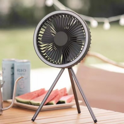 Outdoor Camping House - Tragbarer Camping-Ventilator mit LED-Licht und Stativständer,