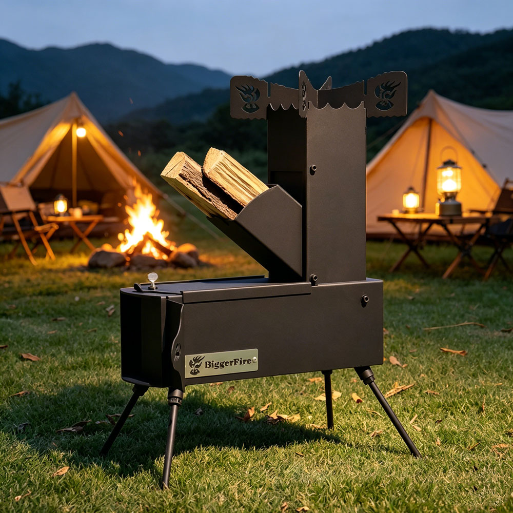 Outdoor Camping Wood Burning Stove - Tragbarer Holzofen zum Kochen, Holzfeuer-Campingofen für